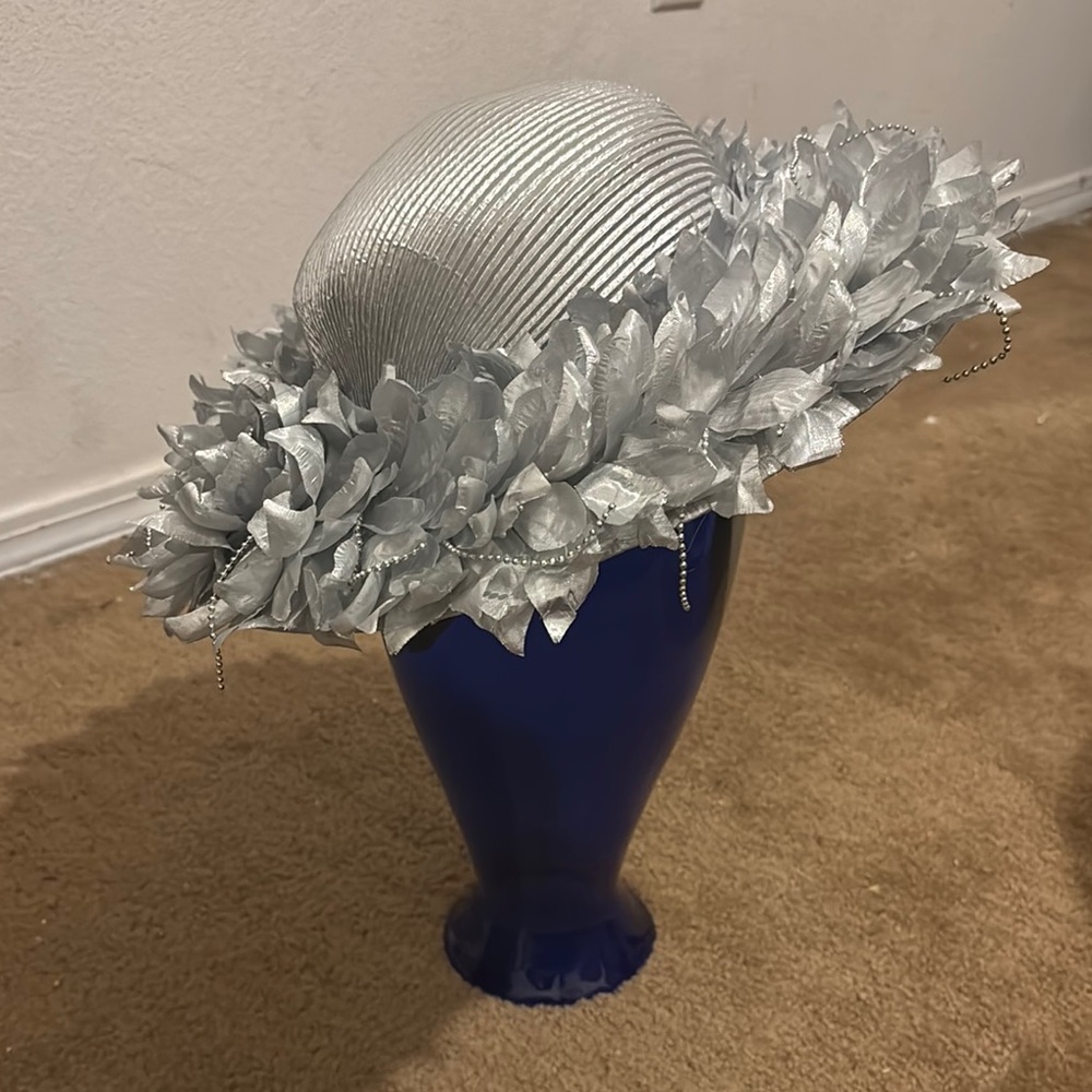 Elegant Silver Floral Hat